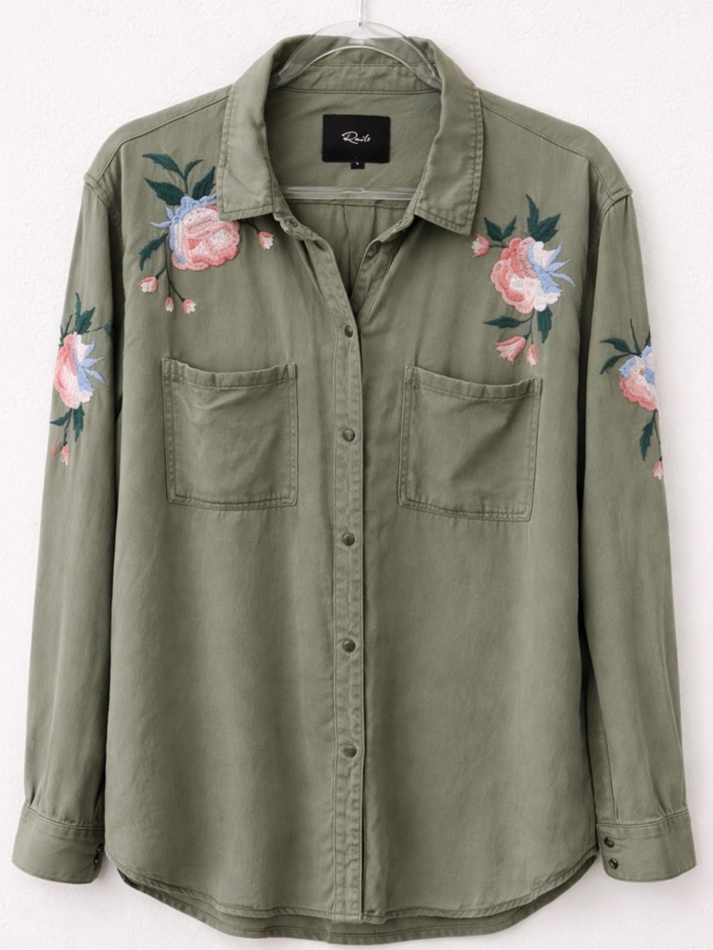 Rails Channing Sage Embroidered Military Shirt Jacket Soft Autumn Floral Sz L